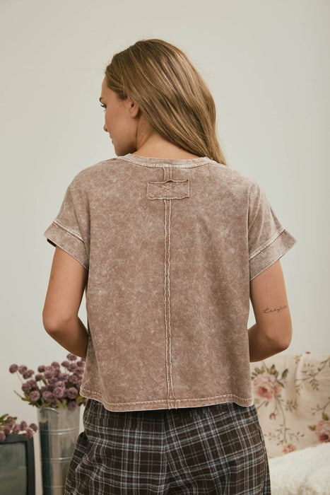 Cocoa Washed Short Sleeve Boxy Knit Top