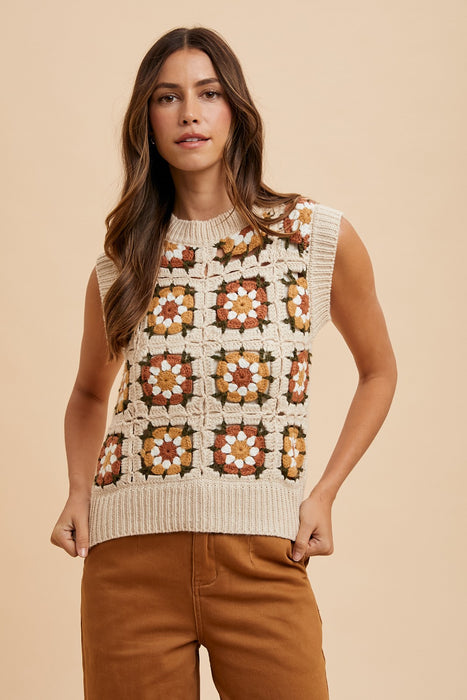 Granny Square Multicolor Crochet Sweater Vest