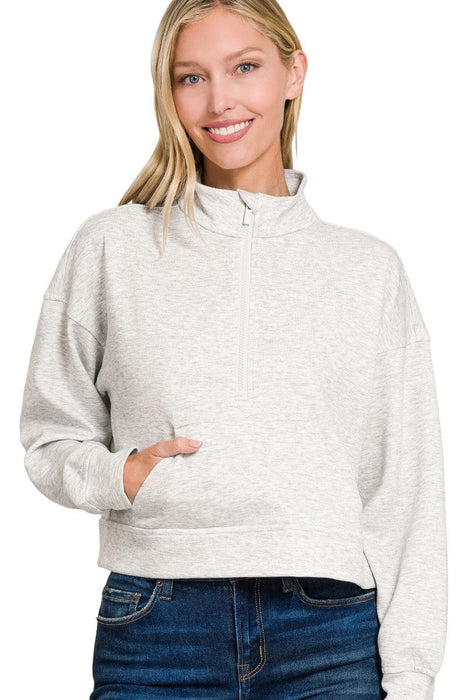 Heather Gray Scuba Half Zip Pullover With Kangaroo Pockets