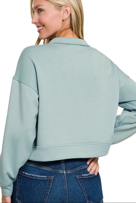 Heather Gray Scuba Half Zip Pullover With Kangaroo Pockets