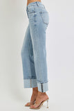 High Rise Ankle Straight Wide Cuffed Jeans