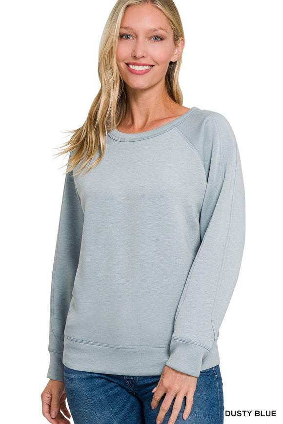 Dusty Blue Scuba Round Neck Pullover Sweatshirt