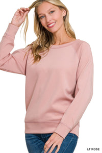 Light Rose Scuba Round Neck Pullover Sweatshirt