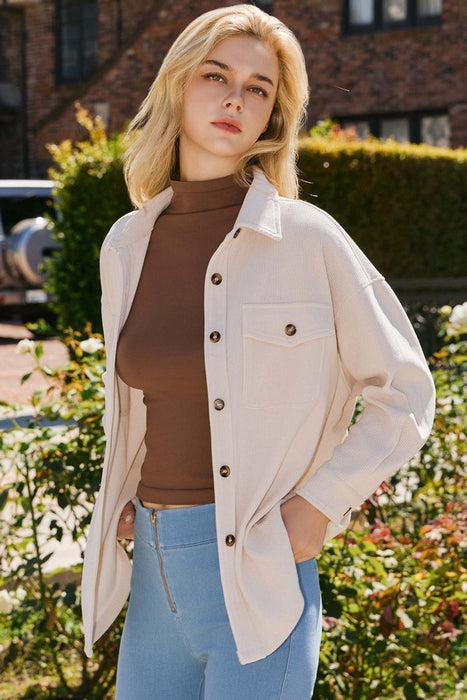 Ivory Corduroy Button Up Shacket