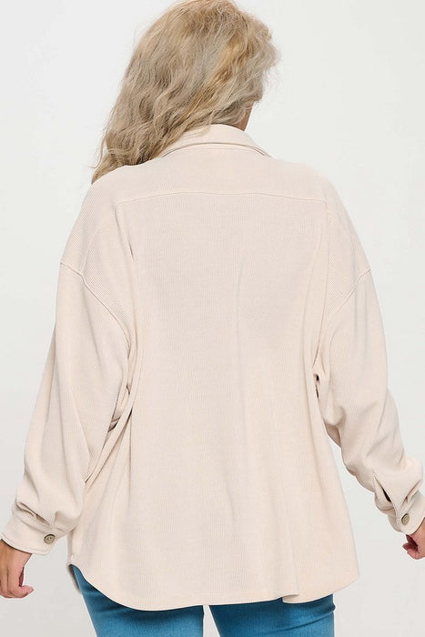Ivory Corduroy Button Up Shacket PLUS