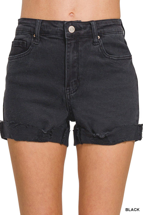 Black Frayed Cuffed Shorts