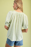 Striped Swiss Dot Round Neck Blouse