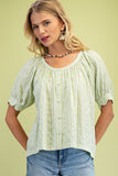 Striped Swiss Dot Round Neck Blouse