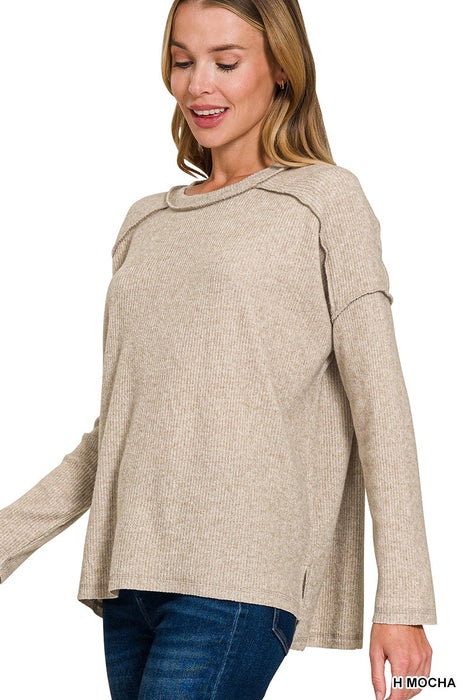 Brushed Ribbed Hacci Hi-low Sweater