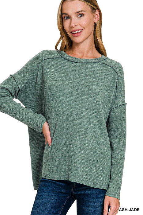 Ash Jade Brushed Ribbed Hacci Hi-low Sweater