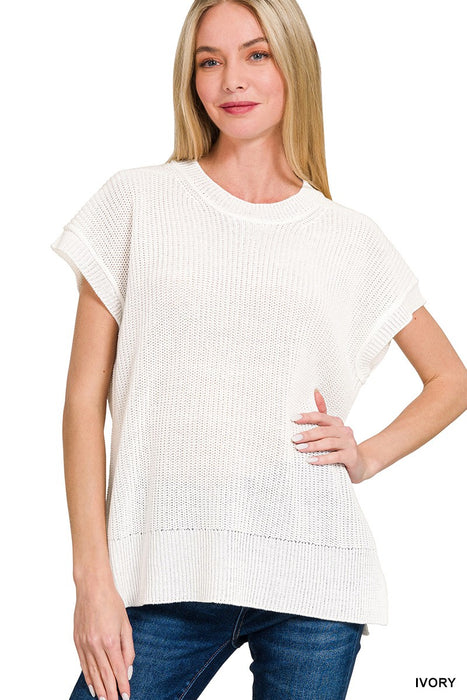 Ivory Oversized Crew Neck Sweater Vest
