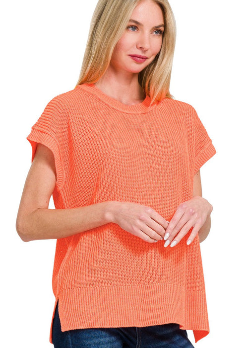 Coral Oversized Crew Neck Sweater Vest