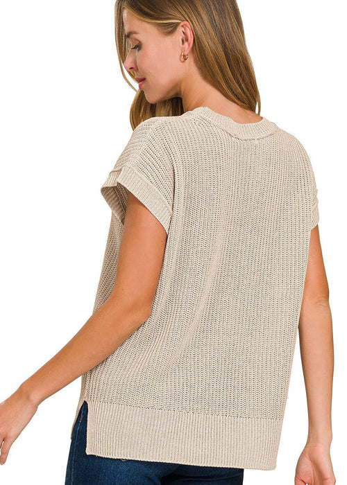Coral Oversized Crew Neck Sweater Vest