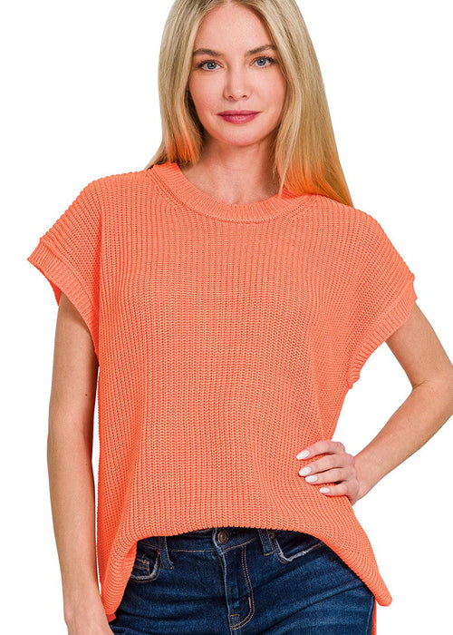 Coral Oversized Crew Neck Sweater Vest