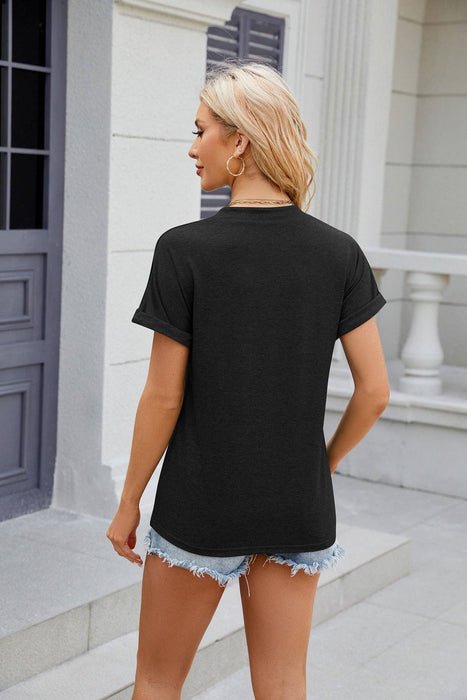 Burgundy Button V-Neck Top | S-2XL Plus