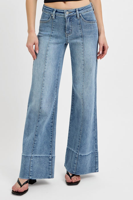 Tummy Control Mid Rise Ankle Wide Flare Jeans