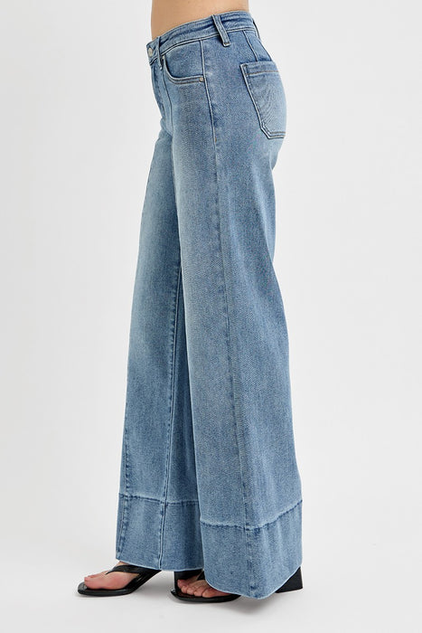 Tummy Control Mid Rise Ankle Wide Flare Jeans