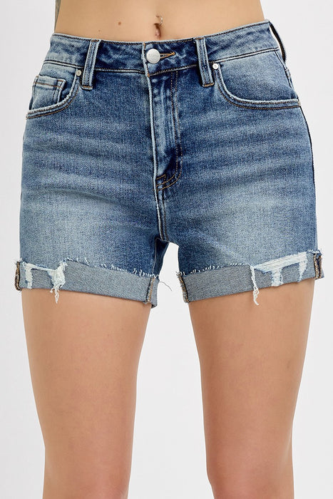 High Rise Ripped Hem Shorts
