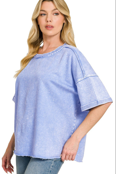 Blue French Terry Acid Washed T Shirt