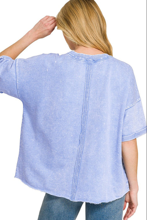 Blue French Terry Acid Washed T Shirt