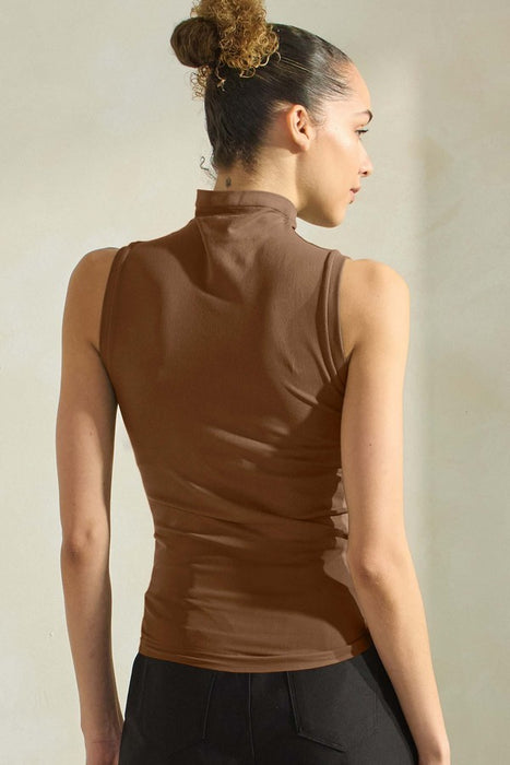 Coffee Mock Neck Seamless Sleeveless Tank - One Size 0-14