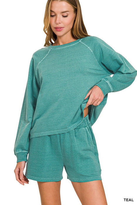 Teal Pigment Dye Pullover Top