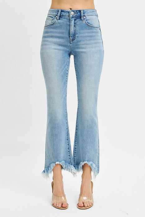 High Rise Crop Bootcut Fray Hem Jeans