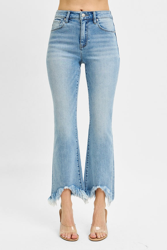 High Rise Crop Bootcut Fray Hem Jeans
