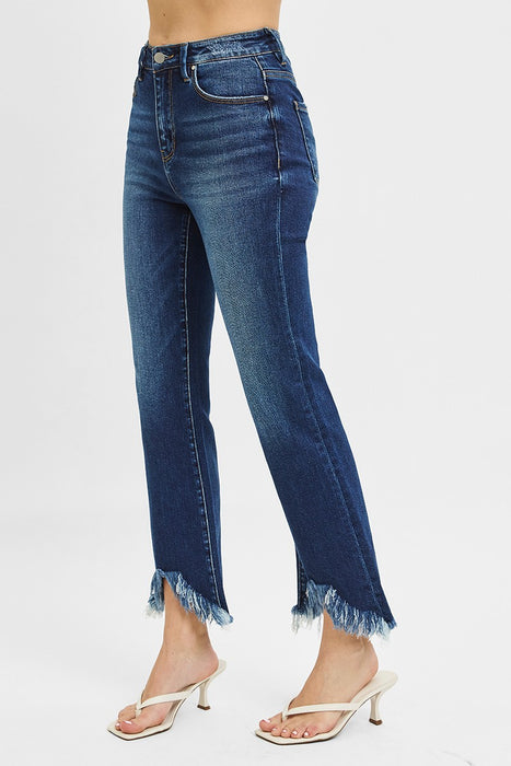 High Rise Crop Bootcut Fray Hem Jeans