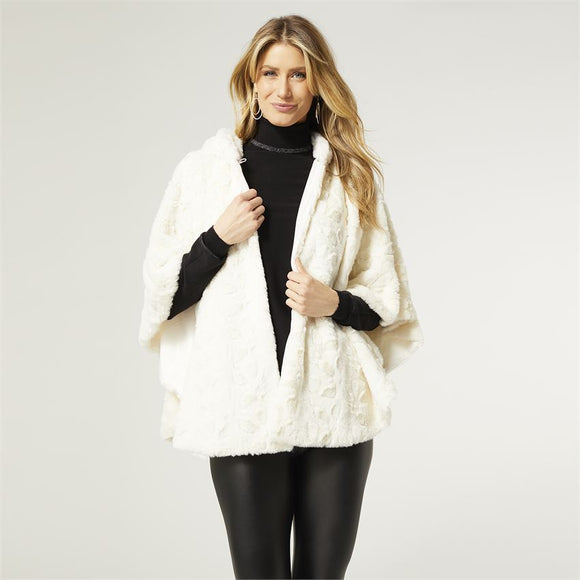 White Faux Fur Hooded Cape