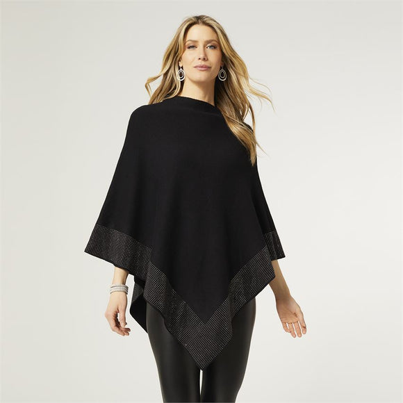 Black Rhinestone Trim Poncho