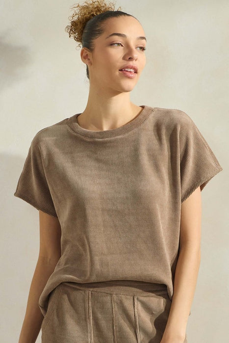 Khaki Corduroy Short Sleeve Top