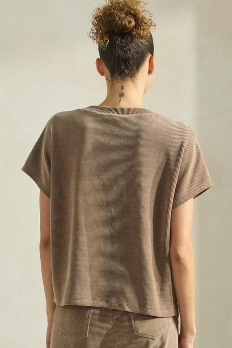 Khaki Corduroy Short Sleeve Top
