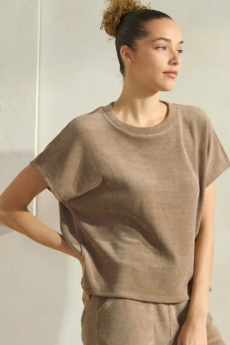 Khaki Corduroy Short Sleeve Top