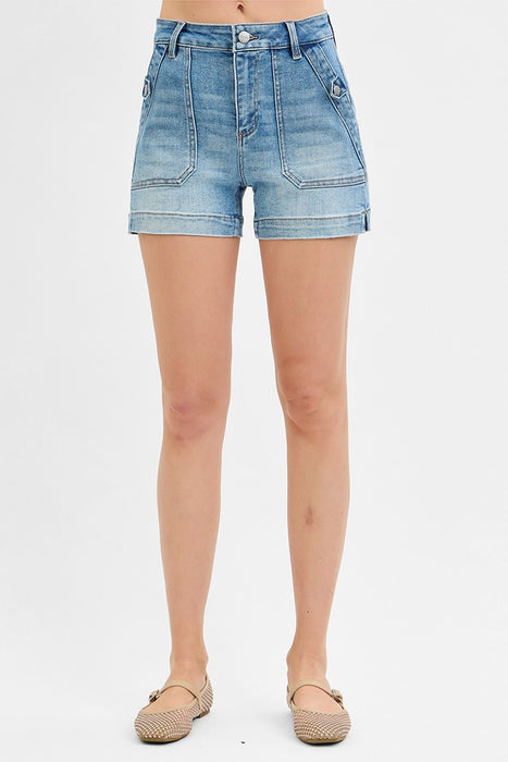 High Rise Patched Pocket Shorts