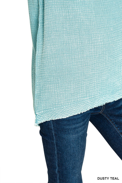 Sky Blue Double Gauze Raw Edge V-neck Tank Top