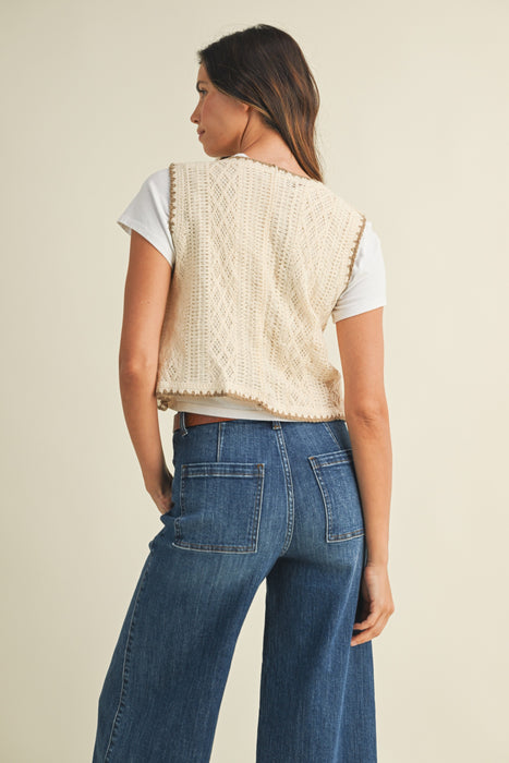 Blanket Stitch Floral Crochet Sweater Vest