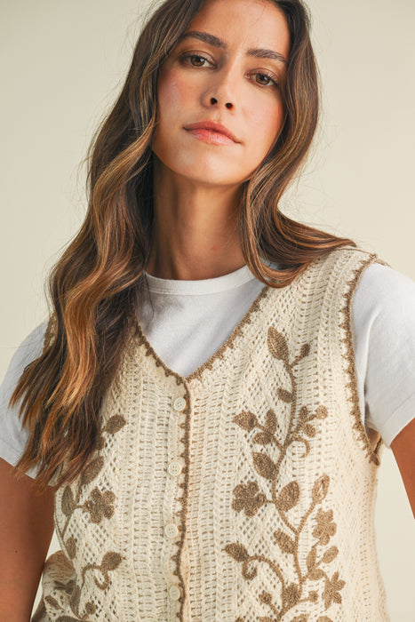 Blanket Stitch Floral Crochet Sweater Vest