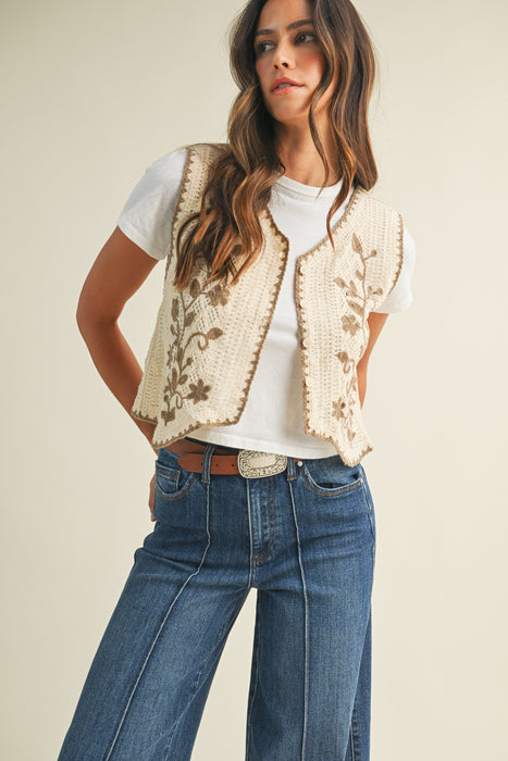 Blanket Stitch Floral Crochet Sweater Vest