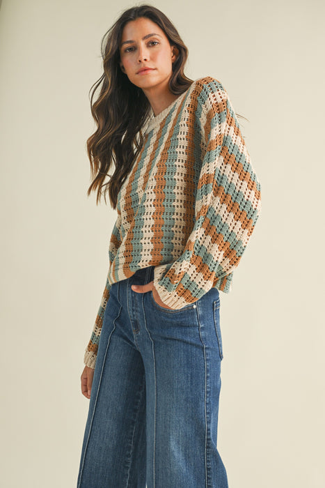 Striped Dolman Sleeve Textured Sweater