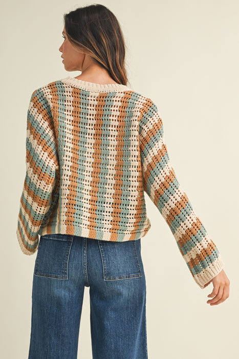Striped Dolman Sleeve Textured Sweater