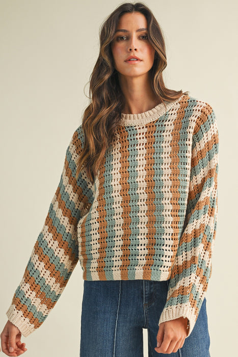 Striped Dolman Sleeve Textured Sweater