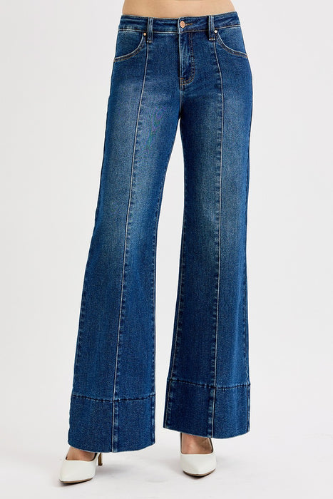 Tummy Control Mid Rise Ankle Wide Flare Jeans