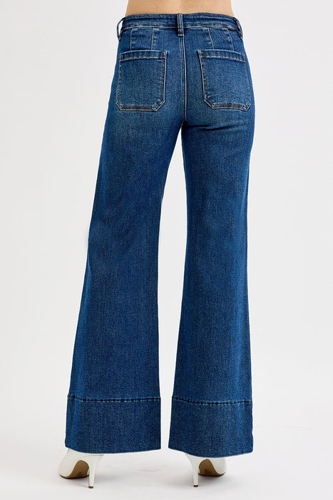 Tummy Control Mid Rise Ankle Wide Flare Jeans