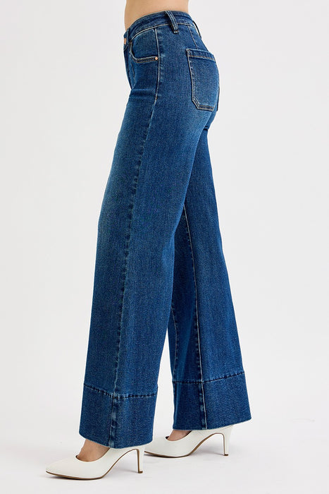 Tummy Control Mid Rise Ankle Wide Flare Jeans