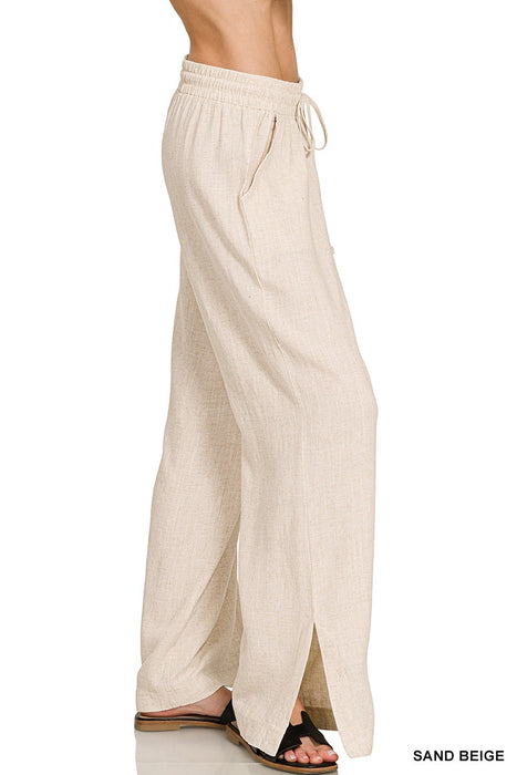 Oatmeal Linen Drawstring Pants