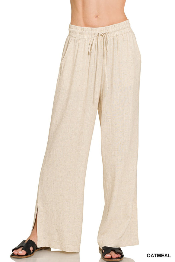 Oatmeal Linen Drawstring Pants