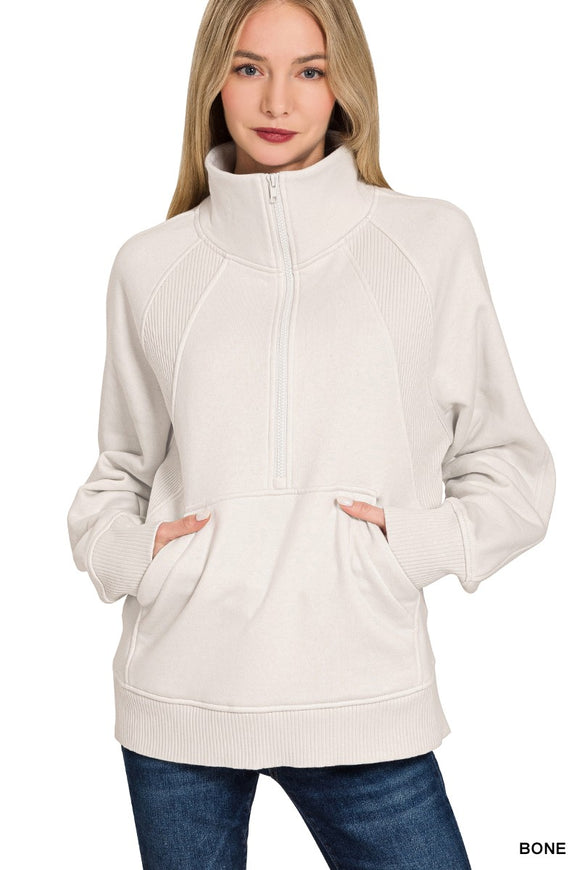 Half Zip Fleece Pullover w/ Kangaroo Pocket