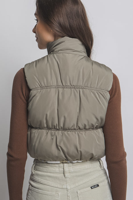 Olive Stone Full-zip Reversable Puffer Vest
