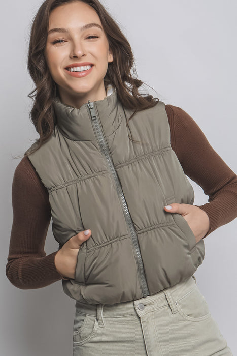 Olive Stone Full-zip Reversable Puffer Vest